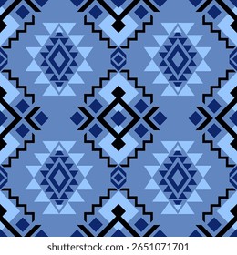 Geometric ethnic oriental in blue tone seamless pattern art traditional Design for background  carpet  wallpaper