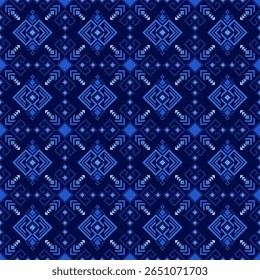 Geometric ethnic oriental in blue tone seamless pattern art traditional Design for background  carpet  wallpaper