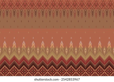 Detalhes étnicos orientais geométricos ikat padrão sem costura tradicional Design para fundo, tapete, papel de parede, roupas, envoltório, Batik, tecido, Vetor ilustração estilo bordado.