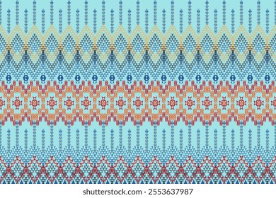 Geometric ethnic oriental details ikat seamless pattern traditional Design for background,carpet,wallpaper,clothing,wrapping,Batik,fabric,Vector illustration embroidery style.