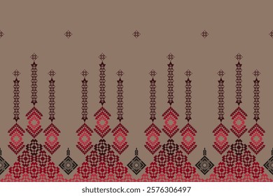 Geometric ethnic oriental details ikat seamless pattern traditional Design for background,carpet,wallpaper,clothing,wrapping,Batik,fabric,Vector illustration embroidery style. Cloth fabric pattern.