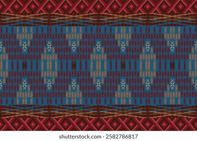 Geometric ethnic oriental details ikat seamless pattern traditional Design for background,carpet,wallpaper,clothing,wrapping,Batik,fabric,Vector illustration embroidery style. Carpet scarf curtain.