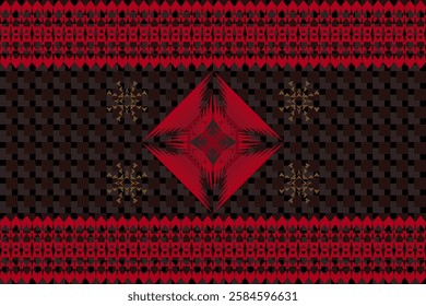 Geometric ethnic oriental details ikat seamless pattern traditional Design for background,carpet,wallpaper,clothing,wrapping,Batik,fabric,Vector illustration embroidery style. Carpet fabric.