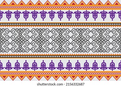 Geometric ethnic oriental embroidery on white background.purple,orange,black tone.Aztec style,abstract,vector,illustration.design for texture,fabric,clothing,wrapping,sarong,decoration.pattern sty.