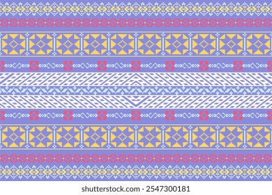 Geometric ethnic oriental embroidery pattern.Floral cross stitch design.Aztec style.background vector illustration.Design for texture,fabric,cloting,carpet,knitewar,curtains,wrapping,batik,scarf