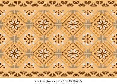 Geometric ethnic oriental embroidery pattern.Floral cross stitch design.Aztec style.background vector illustration.Design for texture,fabric,cloting,carpet,knitewar,curtains,wrapping,batik,scarf