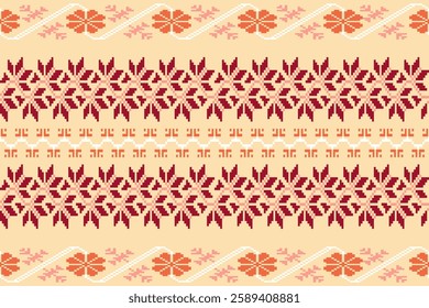 Geometric ethnic oriental embroidery pattern.Floral cross stitch design.Aztec style.background vector illustration.Design for texture,fabric,cloting,carpet,knitewar,curtains,wrapping,batik,scarf