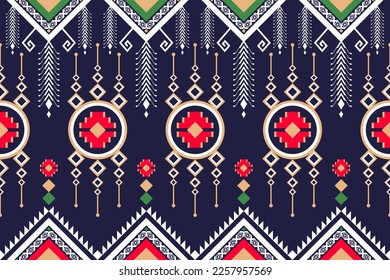 Patrón floral geométrico étnico oriental tradicional Diseño para fondo, alfombra, papel pintado, ropa, envoltura,Batik,tela,Ilustración vectorial.estilo bordado.