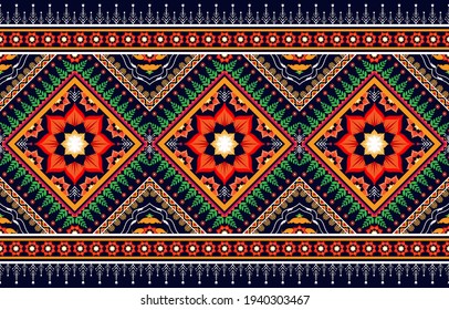 Geometric ethnic oriental floral seamless pattern traditional Design for background,carpet,wallpaper,clothing,wrapping,Batik,fabric,Vector illustration.embroidery style,Abstract 