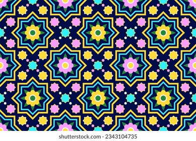 Geometrisches orientalisches Blumenmuster, traditionelles Design für Hintergrund, Teppich, Tapeten, Kleidung, Umhüllung, Batik, Stoff, Vektorgrafik.Stickereistil.