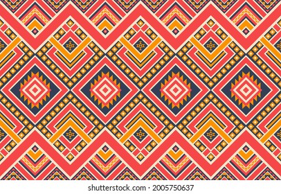 Geometric ethnic oriental ikat pattern traditional Design for background, carpet, wallpaper, clothing, wrapping, Batik, fabric, Vector illustration. embroidery style.