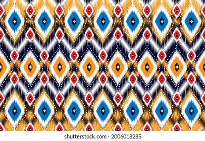 Geometrisches ethnisch-orientalisches Ikat-Muster, traditionelles Design für Hintergrund,
Teppich, Tapete, Kleidung, Umhüllung, Batik, Stoff, Vektorgrafik.Stickereistil.