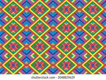 Patrón geométrico étnico oriental ikat tradicional Diseño para fondo, alfombra, papel pintado, ropa, envoltura,Batik,tela,Ilustración vectorial.estilo bordado.