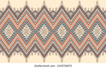 Geometric ethnic oriental ikat pattern traditional Design for background,carpet,wallpaper,clothing,wrapping,Batik,fabric,Vector illustration.embroidery style
