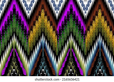 Geometric ethnic oriental ikat pattern traditional Design for background,carpet,wallpaper,clothing,wrapping,Batik,fabric,Vector illustration. Embroidery style.