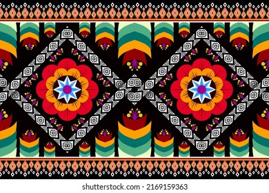 Patrón geométrico étnico oriental ikat tradicional Diseño para fondo, alfombra, papel pintado, ropa, envoltura,Batik,tela,Ilustración vectorial.estilo bordado.