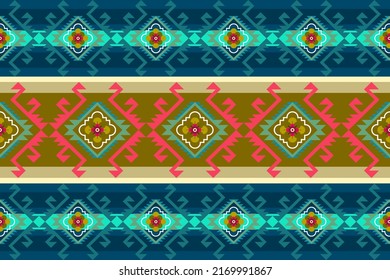 Geometric ethnic oriental ikat pattern traditional Design for background,carpet,wallpaper,clothing,wrapping,Batik,fabric,Vector illustration.embroidery style.