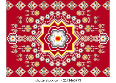 Patrón geométrico étnico oriental ikat tradicional Diseño para fondo, alfombra, papel pintado, ropa, envoltura,Batik,tela,Ilustración vectorial.estilo bordado.