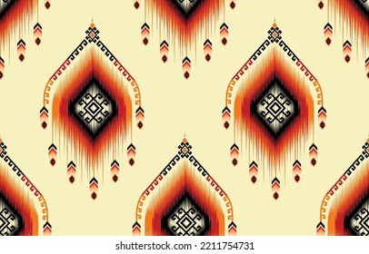 Geometric ethnic oriental ikat pattern traditional style, warm tone .Design for background, 
carpet, wallpaper, clothing, wrapping,Batik,tile, fabric, decoration. Vector illustration.embroidery style.