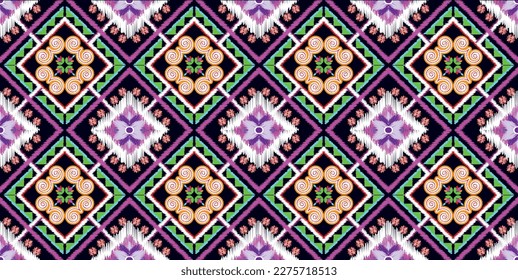 Geometric ethnic oriental ikat pattern traditional Design for background,carpet,wallpaper,clothing,wrapping,Batik,fabric,Vector illustration.embroidery style.