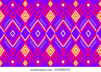 Geometric Ethnic Oriental Ikat Pattern Traditional Design For Background, Carpet, Wallpaper, Clothing ,Wrapping, Batik, Fabric, Rug, Embroidery Style, Purple Red And White Theme 