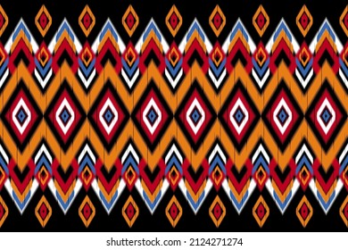 Geometric ethnic oriental ikat seamless pattern traditional. Design for background, wallpaper, vector illustration, fabric, clothing, batik, carpet, embroidery.