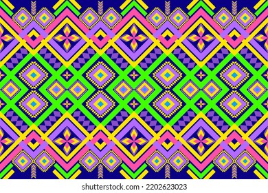 Geometric ethnic oriental ikat seamless pattern harmonious, traditional Design for background, carpet, wallpaper, clothing,native, wrapping, batik, fabric, vector illustration. Embroidery style