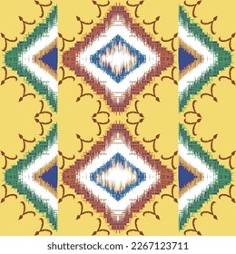 Geometrisches ethnisch-orientalisches Ikat-nahtloses Muster, traditionelles Design für Hintergrund, Teppich, Tapete, Kleidung, Umhüllung, Batik, Stoff, Vektorgrafik, 
Illustration, Abdeckung
