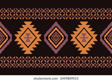 Geometric ethnic oriental ikat seamless pattern traditional Design for background, carpet, wallpaper, clothing, wrapping, Batik, fabric, Vector illustration embroidery style