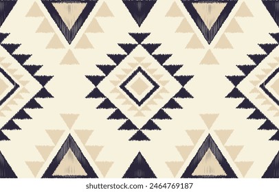 Ikat oriental étnico geométrico sin patrón de color oriental. Estampado de ornamento azteca. Diseño para el fondo, cortina, alfombra, Fondo de pantalla, ropa, envoltura, Batik, Ilustración vectorial.