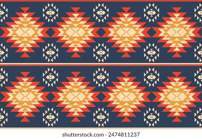 Ikat oriental étnico geométrico sin patrón de color oriental. Estampado de ornamento azteca. Diseño para el fondo, cortina, alfombra, Fondo de pantalla, ropa, envoltura, Batik, Ilustración vectorial.