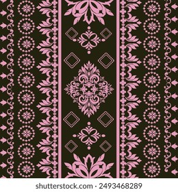 Geometric ethnic oriental  ikat seamless pattern traditional Design for background ,Capet,wall paper,cloth ing, wrapping,batik ,fabric ,vecter embroidery style.Vector Damask seamless pattern backgroun