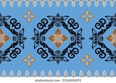 Geometric, ethnic oriental ikat seamless pattern treditional Design for background, carpet wallpaper, clothing, wrapping, batik, fabric, Vector illustration, embroidery style.
