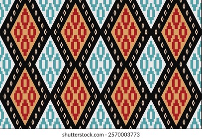 Geometric ethnic oriental ikat seamless pattern  color oriental. Aztec ornament print. Design for background ,curtain, carpet, wallpaper, clothing, wrapping, Batik, vector illustration.