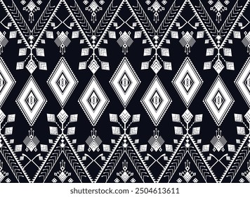 Geometric ethnic oriental pattern fabric ornamental traditional indigo Design for background,carpet,wallpaper,clothing,wrapping,Batik,fabric or silk fabric,Vector illustration embroidery style.