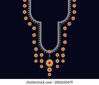 Patrón geométrico étnico oriental. Diseño de bordado de collares para textil, mujer de moda, fondo, papel pintado, ropa y envoltura. Ilustración vectorial. 