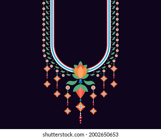 Geometric ethnic oriental pattern. Necklace embroidery design for textile, fashion woman, background, wallpaper, clothing and wrapping. Vector illustration. 