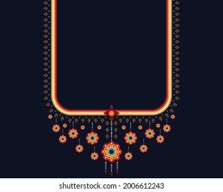 Geometric ethnic oriental pattern. Necklace embroidery design for textile, fashion woman, background, wallpaper, clothing and wrapping. Vector illustration. 