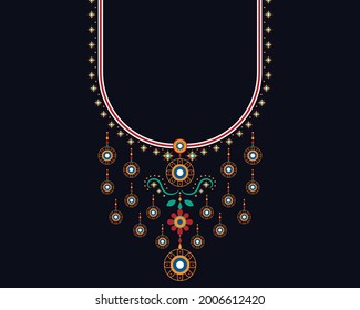 Geometric ethnic oriental pattern. Necklace embroidery design for textile, fashion woman, background, wallpaper, clothing and wrapping. Vector illustration. 