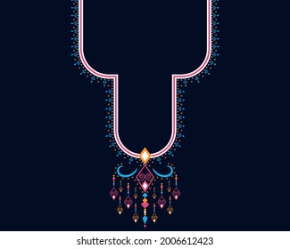 Geometric ethnic oriental pattern. Necklace embroidery design for textile, fashion woman, background, wallpaper, clothing and wrapping. Vector illustration. 