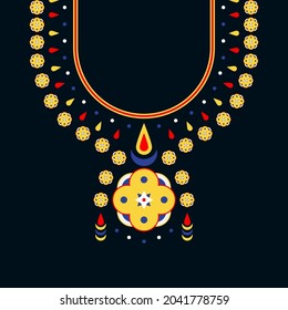 Geometric ethnic oriental pattern. Necklace embroidery design for textile, fashion woman, background, wallpaper, clothing and wrapping. Vector illustration. 