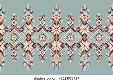 Patrón oriental étnico geométrico sobre fondo azul, patrón floral geométrico, Ilustración vectorial de patrón geométrico, estilo azteca, fondo abstracto. diseño para textura, tela, ropa, decoración, bufanda