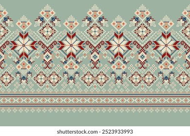 Geometric ethnic oriental pattern on green background,geometric floral pattern,geometric pattern vector illustration,Aztec style,abstract background.design for texture,fabric,clothing,decoration,print