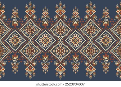 Padrão oriental étnico geométrico no plano de fundo azul-marinho,padrão floral geométrico,ilustração vetorial de padrão geométrico,estilo asteca,background.design abstrato para textura,tecido,roupas,decoração