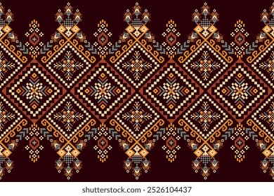 Geometric ethnic oriental pattern on black background,geometric floral pattern,geometric pattern vector illustration,Aztec style,abstract background.design for texture,fabric,clothing,decoration,print