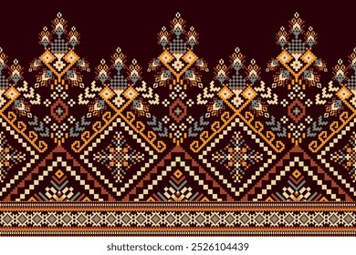 Geometric ethnic oriental pattern on black background,geometric floral pattern,geometric pattern vector illustration,Aztec style,abstract background.design for texture,fabric,clothing,decoration,print