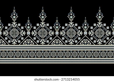 Geometric ethnic oriental pattern on black background vector illustration.square floral pattern,floral cross stitch pattern,abstract background.design for texture,fabric,clothing,decoration,print,sarong