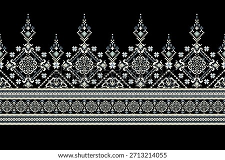 Geometric ethnic oriental pattern on black background vector illustration.square floral pattern,floral cross stitch pattern,abstract background.design for texture,fabric,clothing,decoration,print,sarong