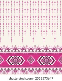 Geometric Ethnic Oriental Pattern - Pink and White Design, 
Colorful Ethnic Pattern with Geometric Shapes, 
Pink and White Tribal Pattern with Geometric Details, 
Pink and White Geometric Textile Desi