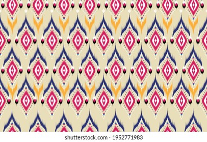Geometric ethnic oriental pattern traditional Design for background,carpet,wallpaper,clothing,wrapping,Batik,fabric,Vector illustration embroidery style, ikat pattern.